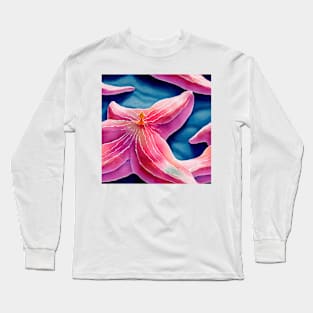 Pink Starfish in Blue Background Long Sleeve T-Shirt